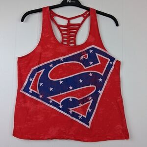 Superman Tank Top Womens XL Red Sleeveless Top  Superhero Shirt